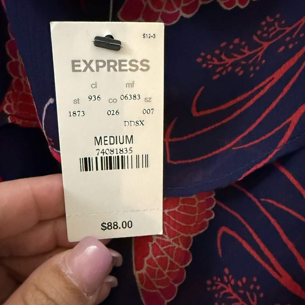 Express Navy and Red Butterfly Patterned Dress - Picture 5 of 5